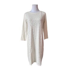 Anne Klein Rhinestone Off White Knit Sweater Dress‎ SMALL Sparkle NWT SALE